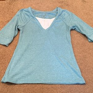 Light Blue V-Neck Ribbed Women's Top